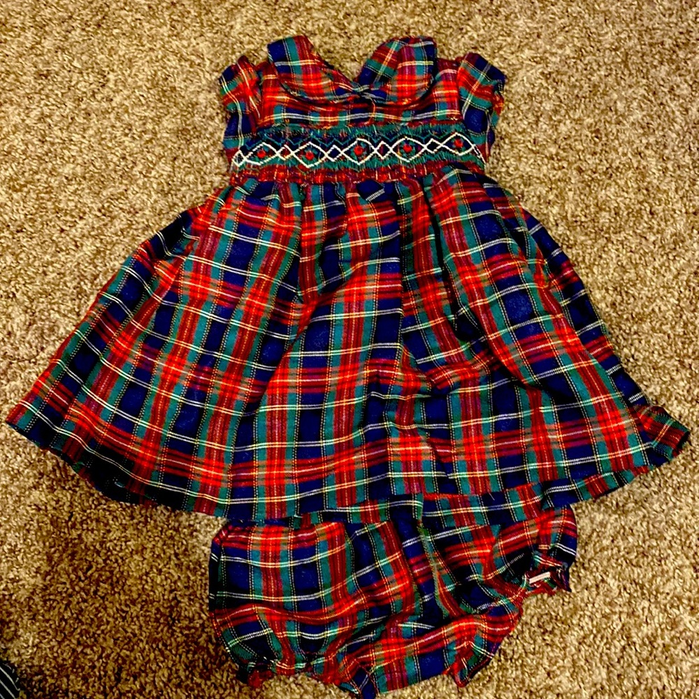 Laura Ashley Plaid Holiday dress 0/3 mo